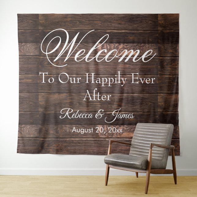 Unique Rustic Happily Ever After Wedding Backdrop  Tapestry (In Situ (Horizontal))