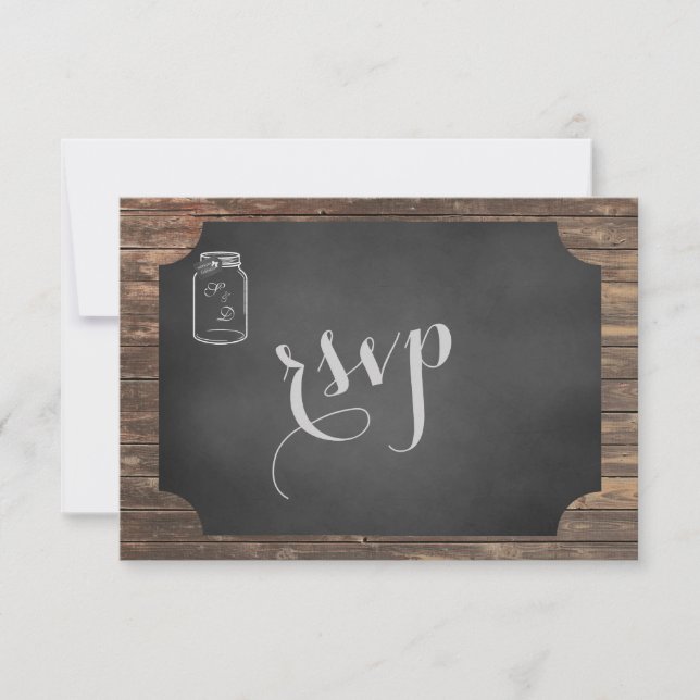 Unique Rustic Mason Jar Wedding RSVP Card (Front)