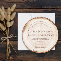 Unique Rustic Wedding Wood Cut slice tree bark Invitation