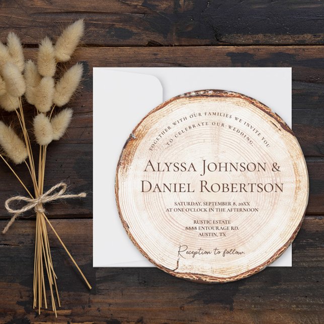 Unique Rustic Wedding Wood Cut slice tree bark  Invitation (Creator Uploaded)