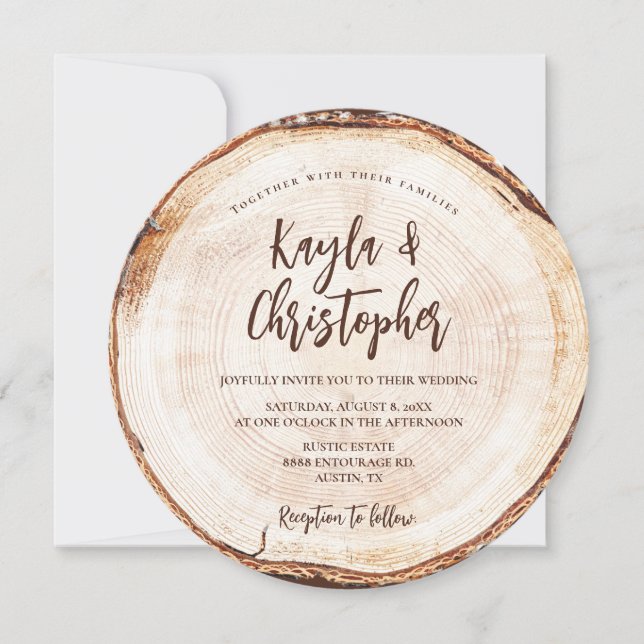 Unique Rustic Wedding Wood grain tree bark Custom Invitation (Front)