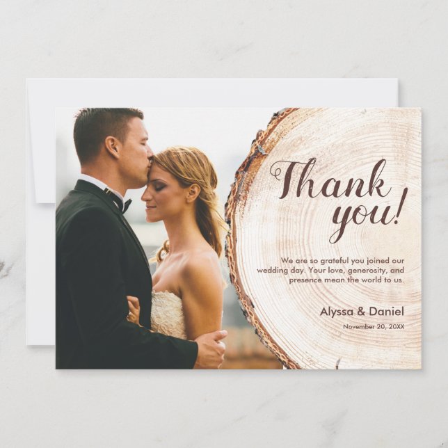 Unique Rustic wood Wedding Photo Custom  Thank You Card (Front)