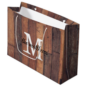 Unique Rustic Wooden Monogram Farmhouse Barn Large Gift Bag