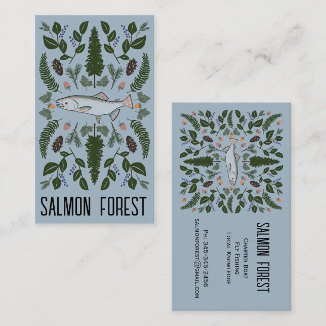 Unique Salmon Fish Fishing Nature PNW Botanical Business Card (Front/Back)