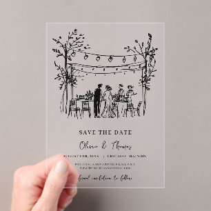 Unique Save the Date hand sketched Acrylic Invitations