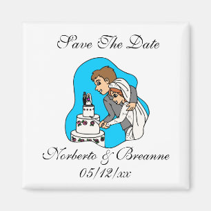 Unique Save The Dates Magnet Bride Groom Cut Cake