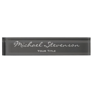 Unique Script Grey Trendy Elegant Desk Nameplate