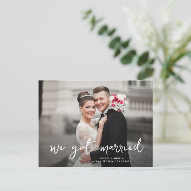 unique script wedding announcement postcard (Standing Front)