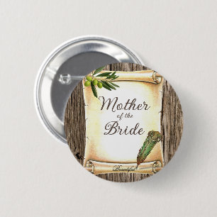 Unique Scroll & Feather Pen Wedding Button
