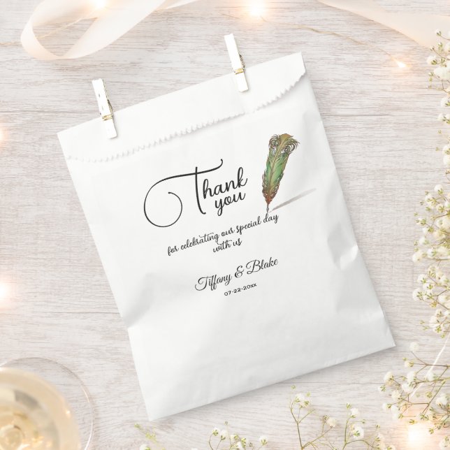 Unique Scroll & Feather Pen Wedding  Favour Bag (Clipped)