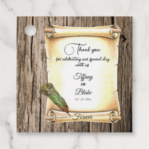 Unique Scroll & Feather Pen Wedding Favour Tags