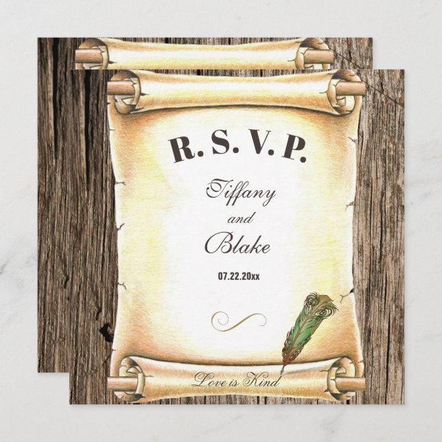 Unique Scroll & Feather Pen Wedding  Invitation (Front/Back)