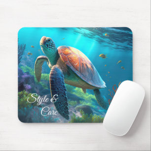 Unique Sea Turtle Illustration Personalised Text Mouse Pad