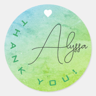 Unique Signature Green Marble Thank You Business Classic Round Sticker