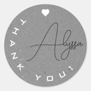 Unique Signature Kraft Paper Thank You Business  Classic Round Sticker