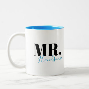 Unique simple personalised Mr handsome couples Two-Tone Coffee Mug
