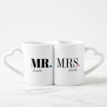 Unique simple personalized Mr and Mrs mugs<br><div class="desc">Elegant modern minimalist typography Mr and Mrs design in black and white with cute color editable heart shape,  simple and unique. Great newlywed couple gifts or anniversary gifts.</div>