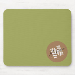 Unique simple stylish design Monogram Olive green Mouse Pad