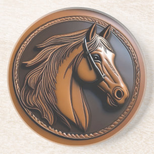 Unique Simulated Tooled Leather Horse Head Stone Coaster