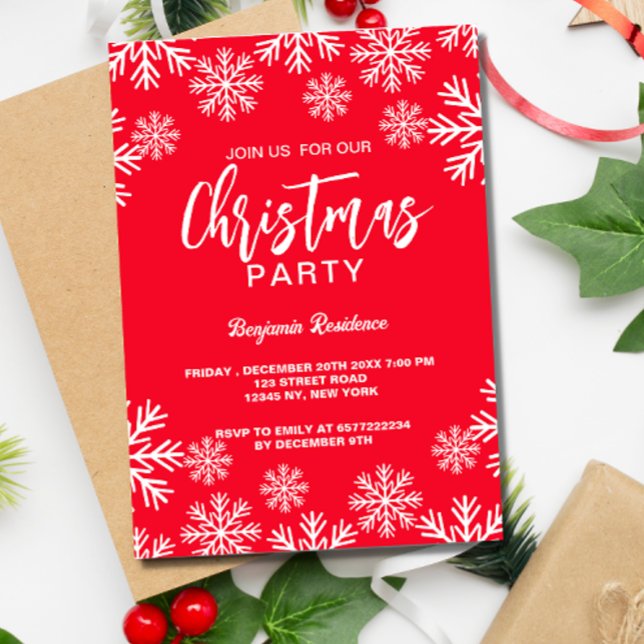 Unique Snow Red Christmas Invite Party card (Creator Uploaded)