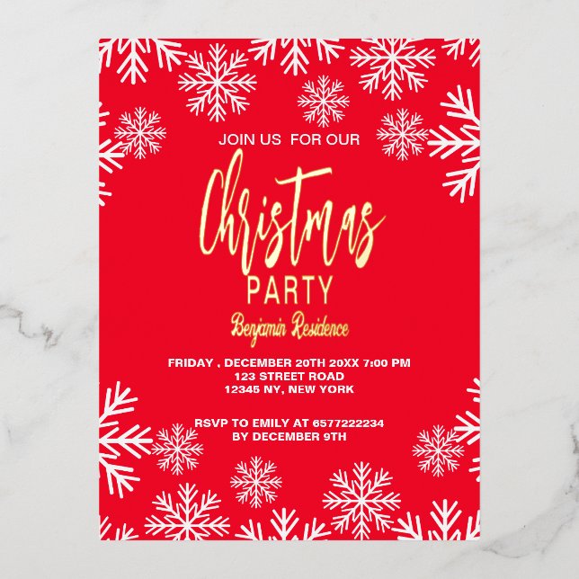 Unique Snow Red Christmas Invite Party card (Front)