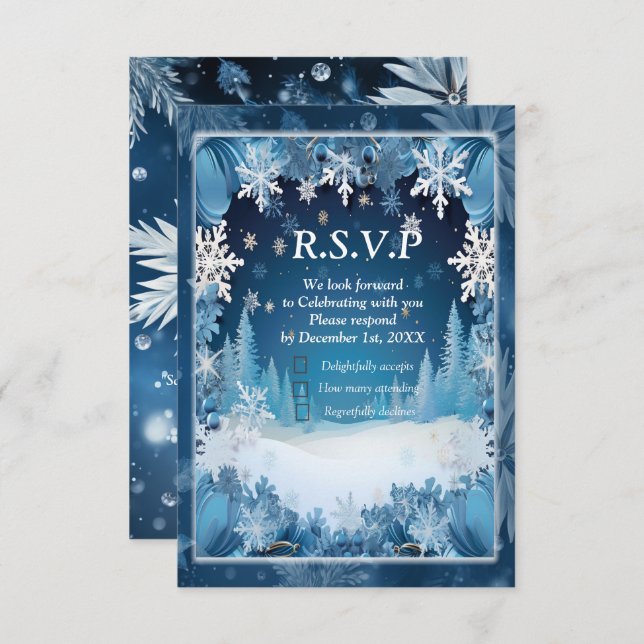 Unique Snowflake Festive Winter Design RSVP Card (Front/Back)
