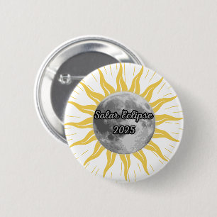 Unique Solar Eclipse 2025 Moon and Sun 6 Cm Round Badge