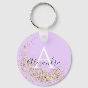 Unique Sparkling Gold Glitter Pastel Purple Girly Key Ring