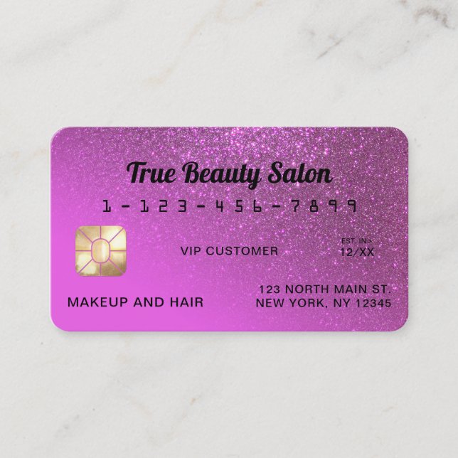 Unique Sparkly Magenta Glitter Credit Card (Front)
