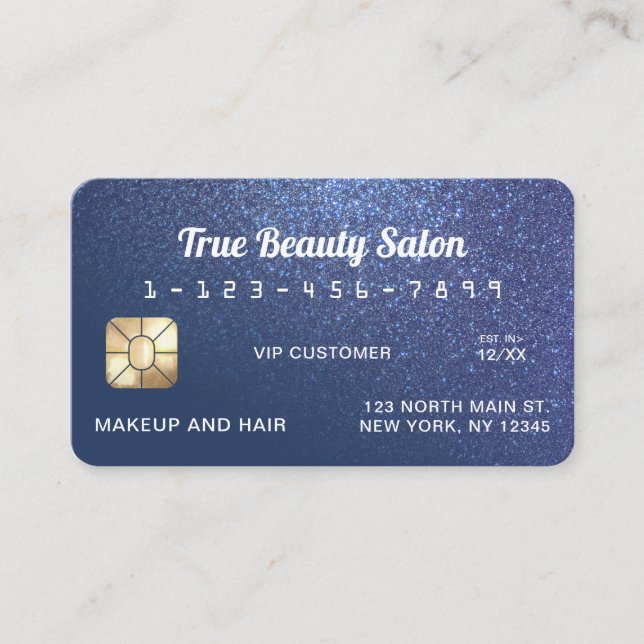 Unique Sparkly Navy Blue Glitter Credit Card (Front)