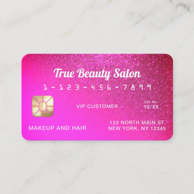 Unique Sparkly Neon Punk Pink Glitter Credit Card (Front)