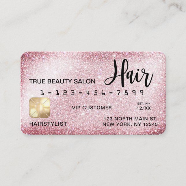 Unique Sparkly Pink Glitter Credit Card Hair (Front)