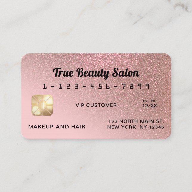 Unique Sparkly Rose Gold Glitter Credit Card (Front)