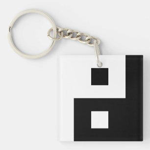 Unique Square Yin and Yang Balance Pixel Art Key Ring