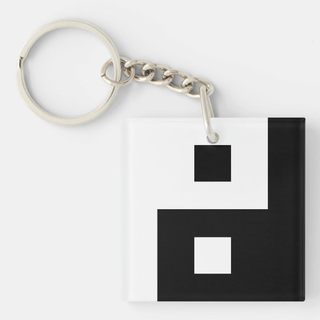 Unique Square Yin and Yang Balance Pixel Art Key Ring (Front)