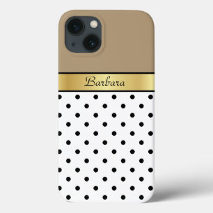 Unique Starfish Brown, White And Black Dots, Gold iPhone 13 Case