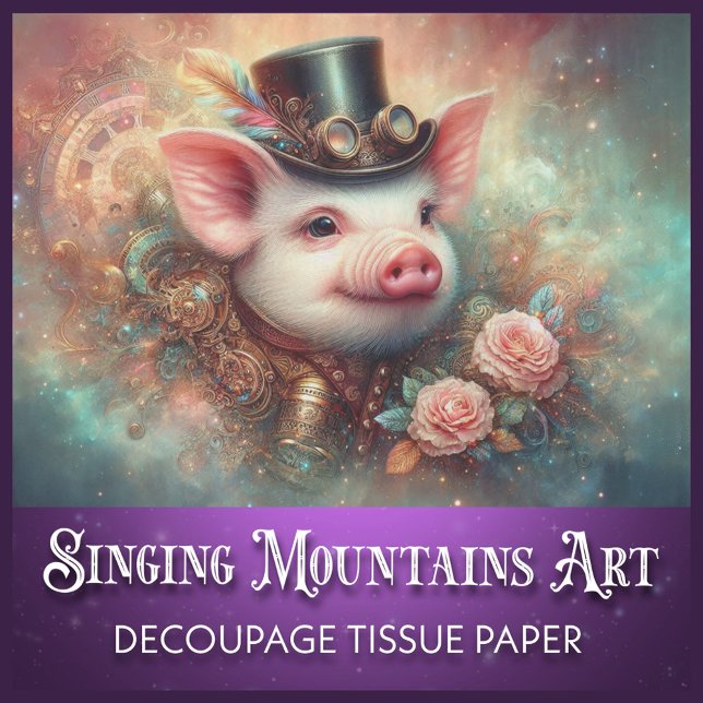 Unique Steampunk Pig Portrait Decoupage Tissue Paper (Creator Uploaded)