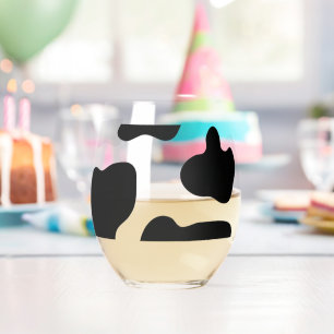 Unique stemless wine glass with black cow spots