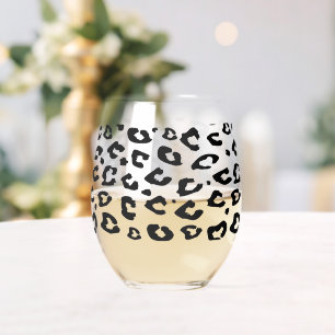 Unique stemless wine glass with leopard print