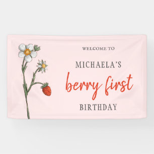 Unique Strawberry Flowers Berry First Birthday  Banner