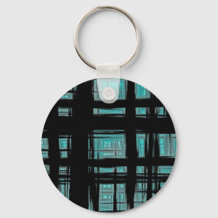 Unique Stylish Abstract Black Turquoise Plaid Key Ring