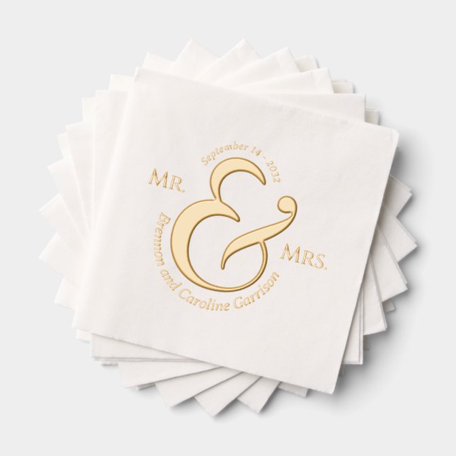 Unique Stylish Bride Groom Names Gold Foil Napkins (Insitu (Stacked))