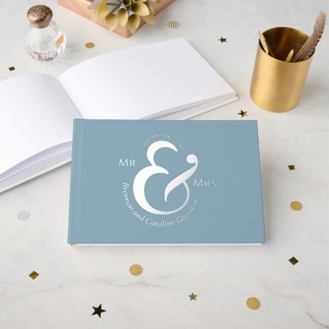 Unique Stylish Bride Groom Names Gold Guest Book (Front Open)