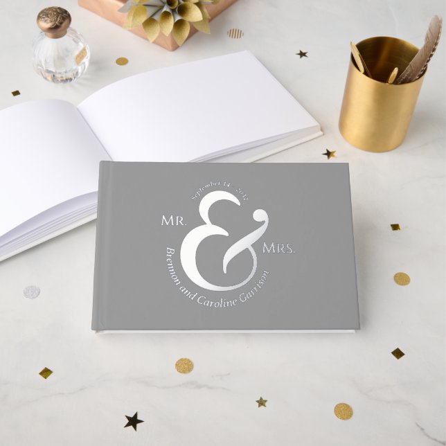 Unique Stylish Bride Groom Names Gold Guest Book (Front Open)