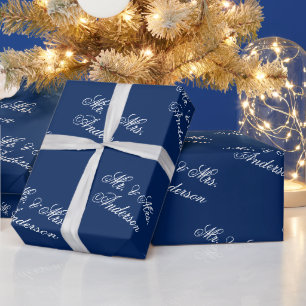 Unique Stylish Custom Text Pattern Navy Wrapping Paper