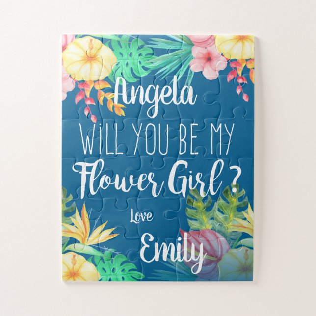 Unique Stylish Floral Will You Be My Flower Girl Jigsaw Puzzle (Vertical)