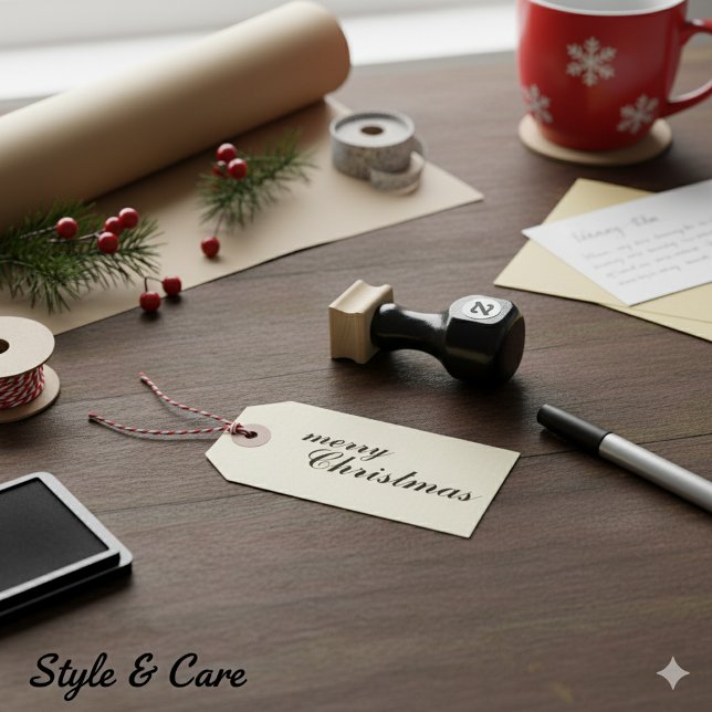 Unique Stylish Merry Christmas Script Rubber Stamp (Unique Stylish Merry Christmas Script Rubber Stamp)