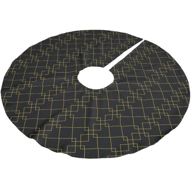 Unique Stylish Metallic Gold Box Pattern Black Brushed Polyester Tree Skirt (Angled)