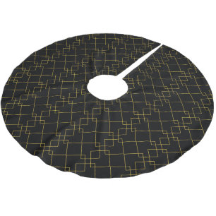 Unique Stylish Metallic Gold Box Stripe Black Brushed Polyester Tree Skirt