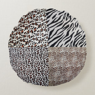 Unique Stylish Mixed Leopard Zebra Animal Print Round Cushion